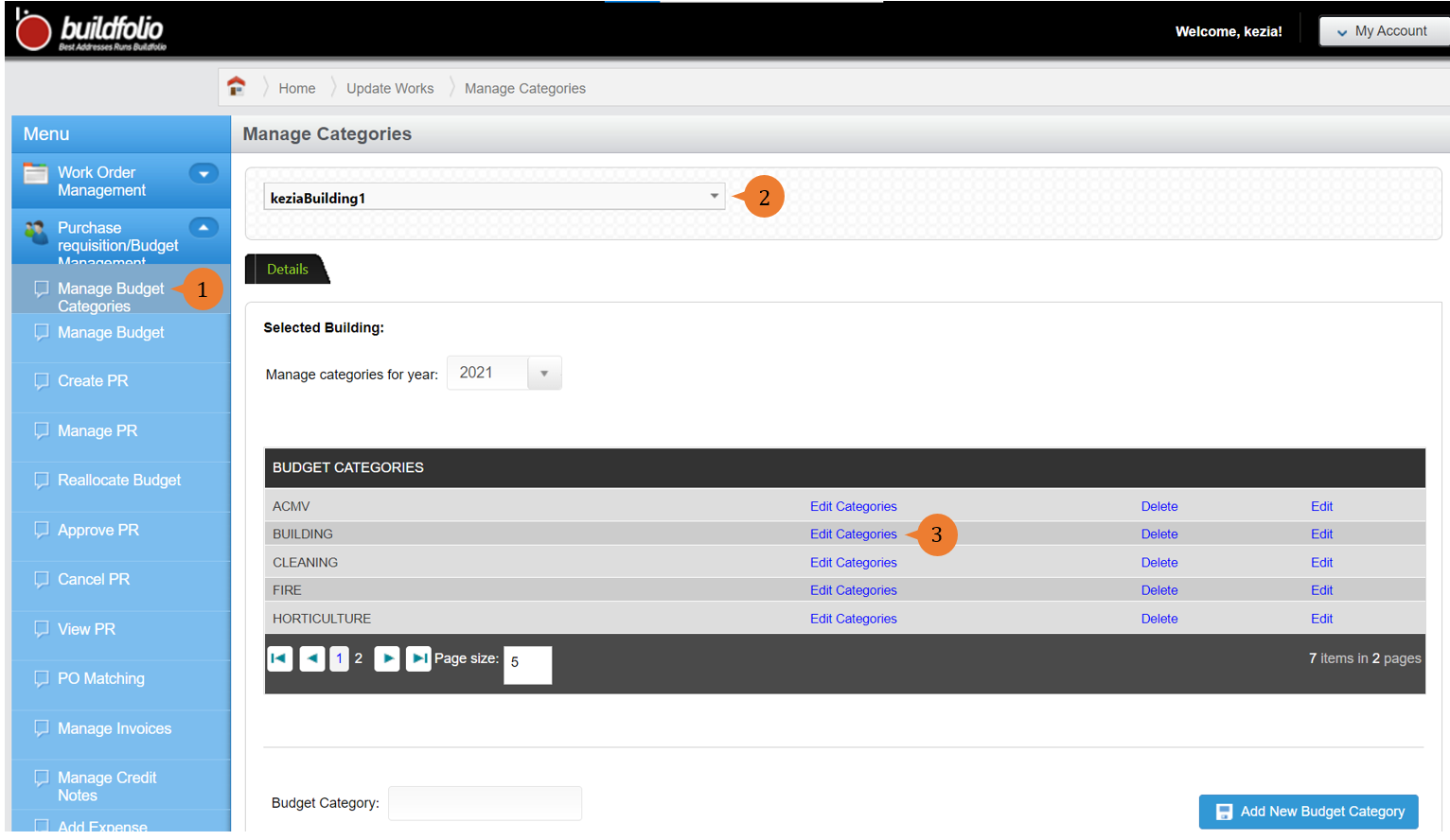 steps 1,2 and 3 to create budget sub-category