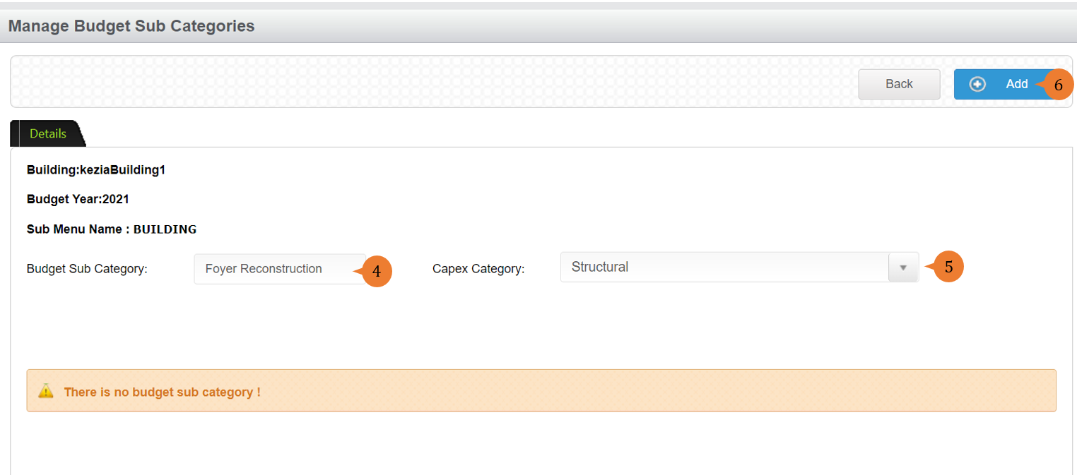 steps 4,5 and 6 to create budget sub-category