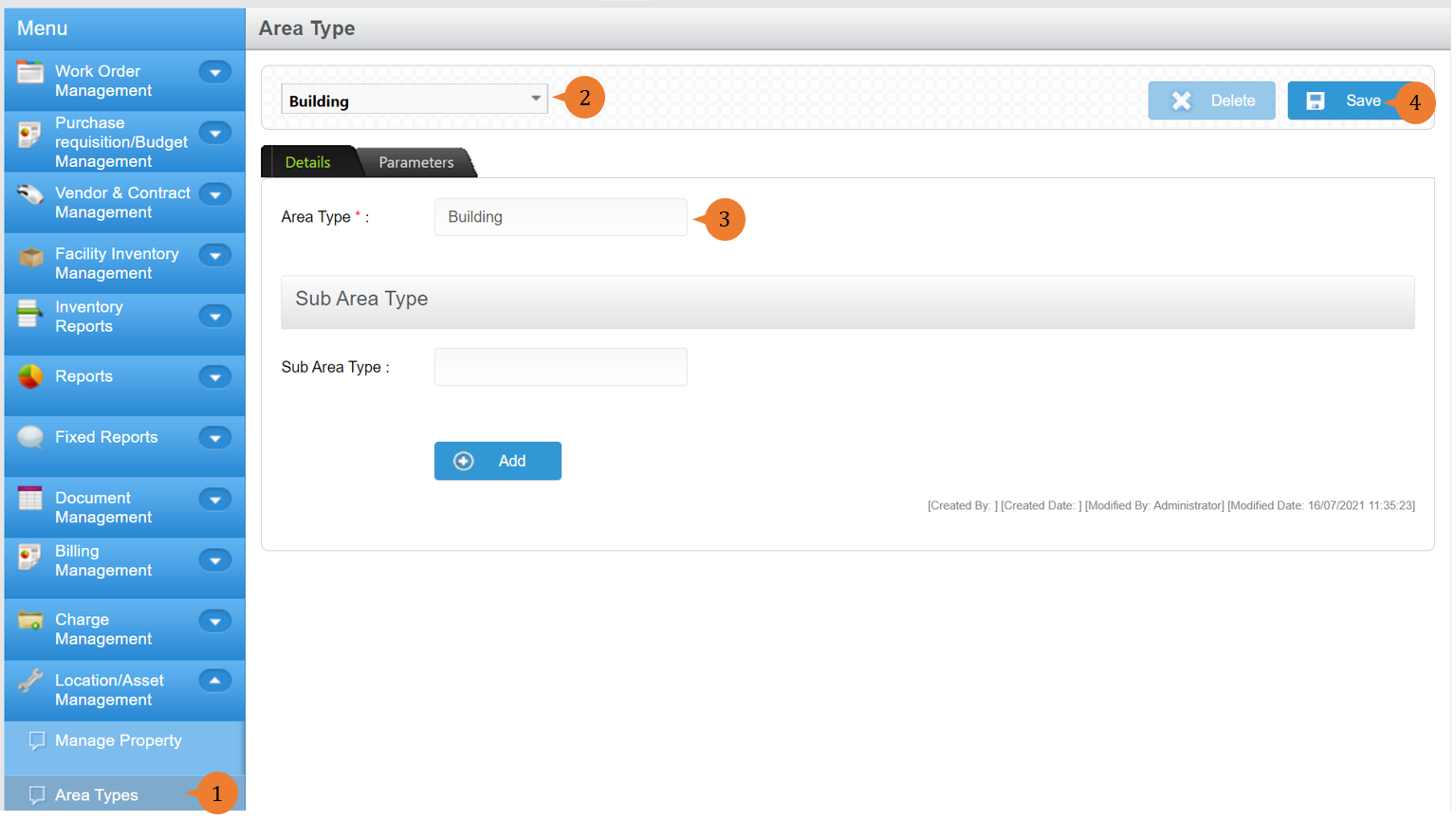steps 1 to 4 to edit area type