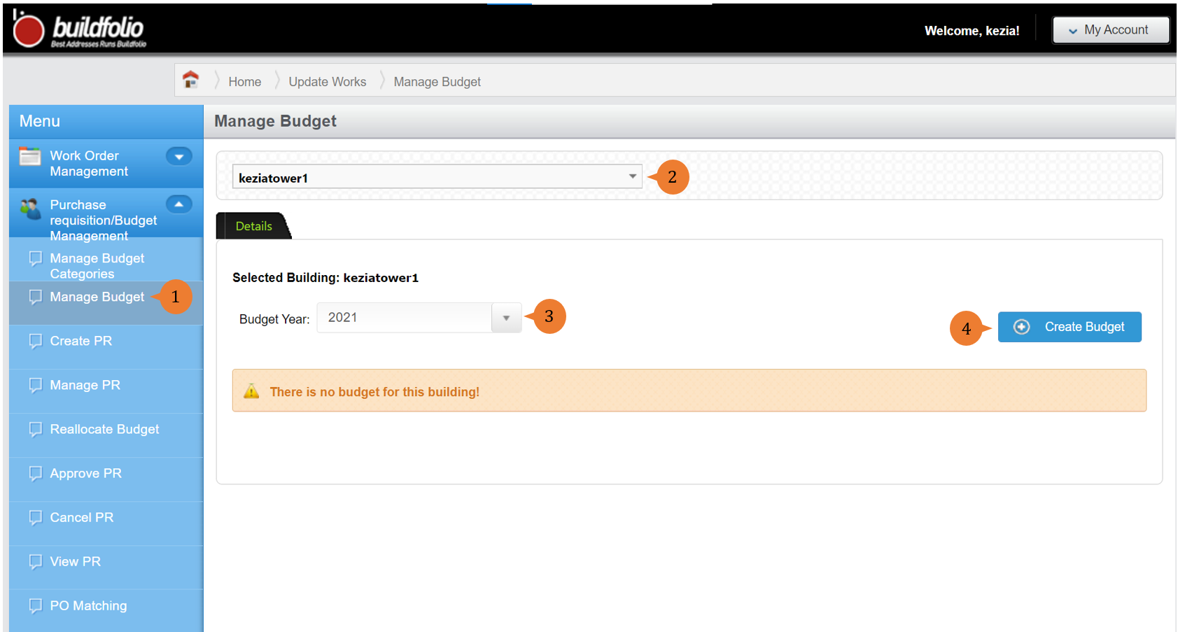steps 1 to 4 to create new budget from scratch