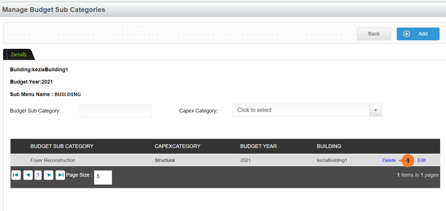steps 4 to delete budget sub-category