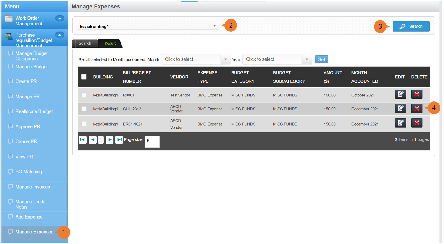 steps 1 to 4 to delete expenses