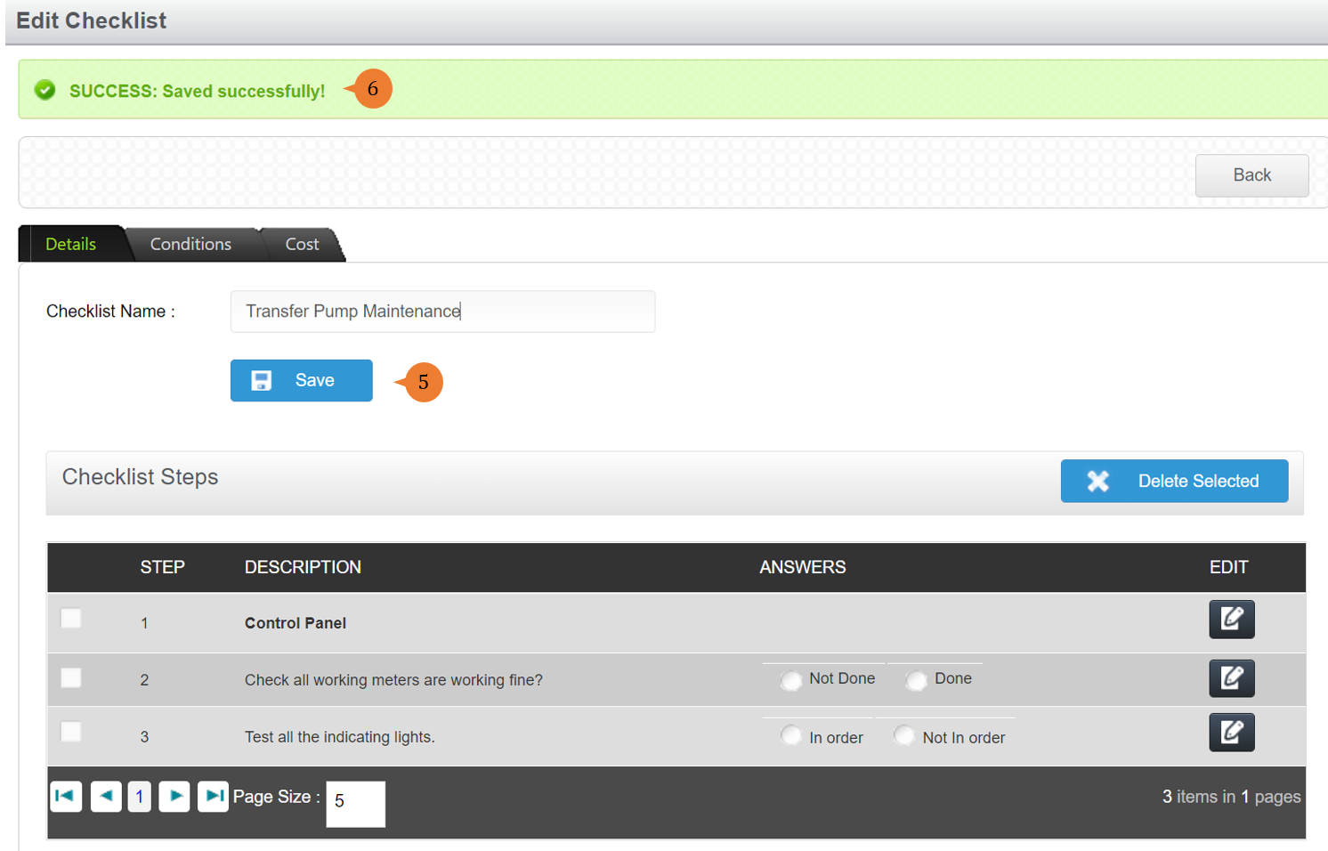steps 5 to 6 to manage checklist