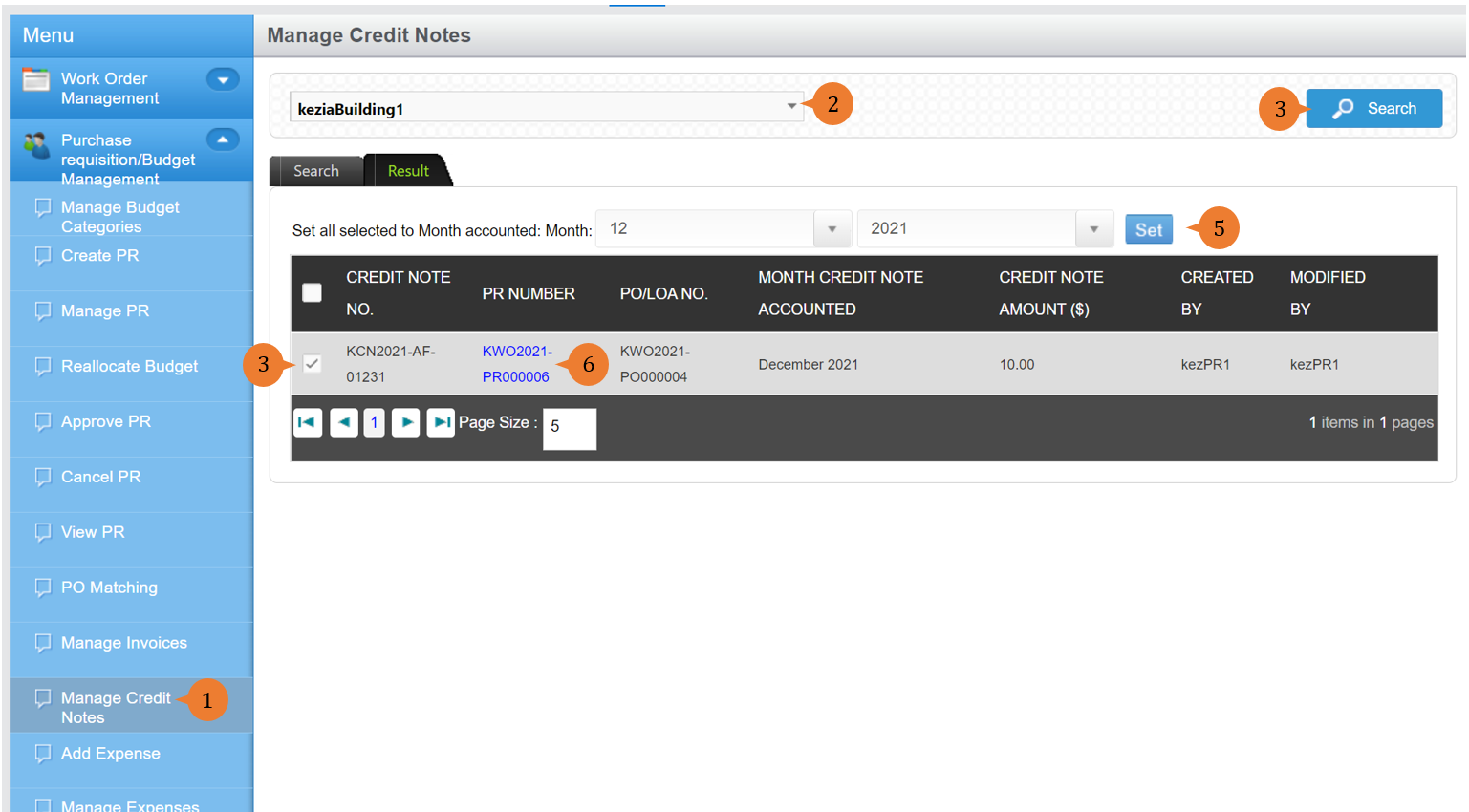 steps 1 to 6 to manage creditnotes