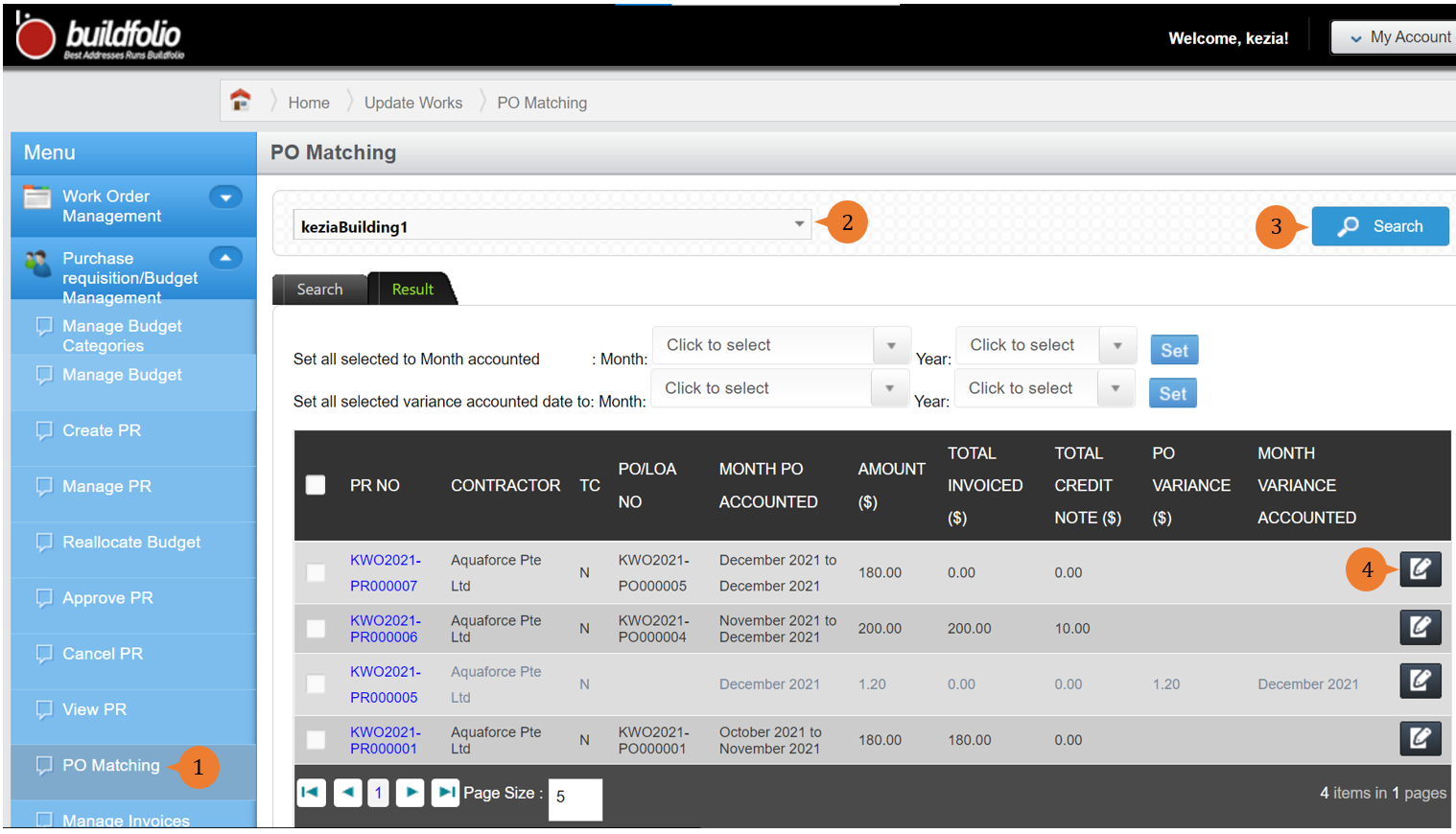 steps 1 to 4 to Modify PO