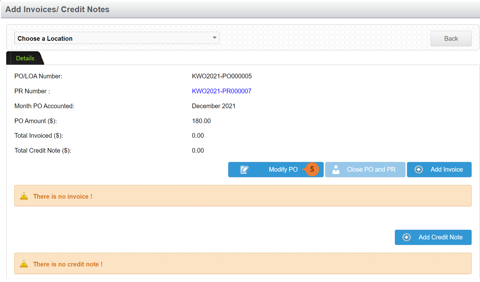 steps 5 to Modify PO