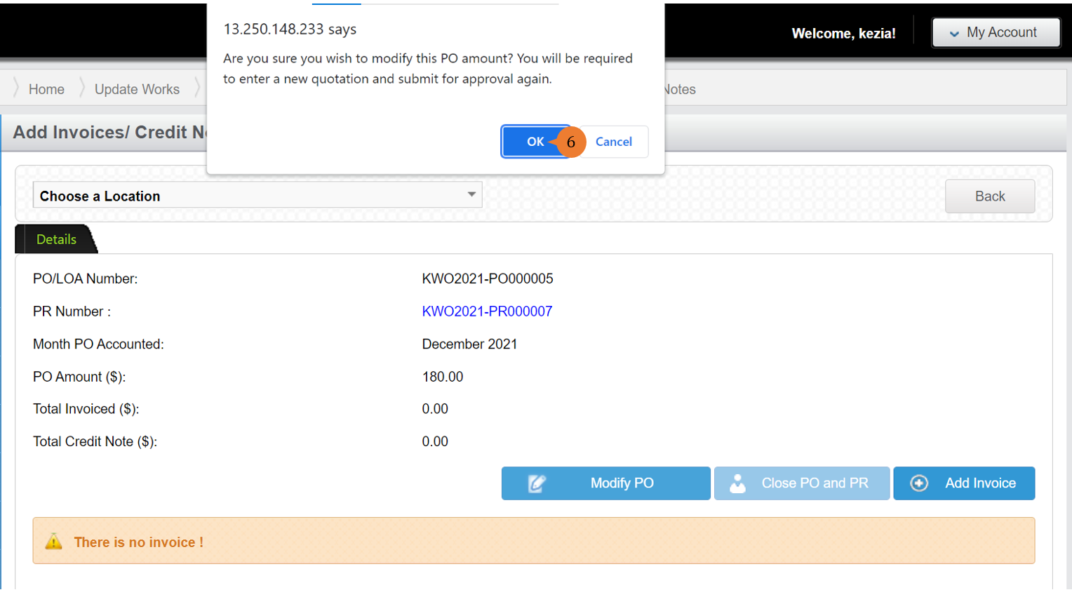 steps 6 to Modify PO