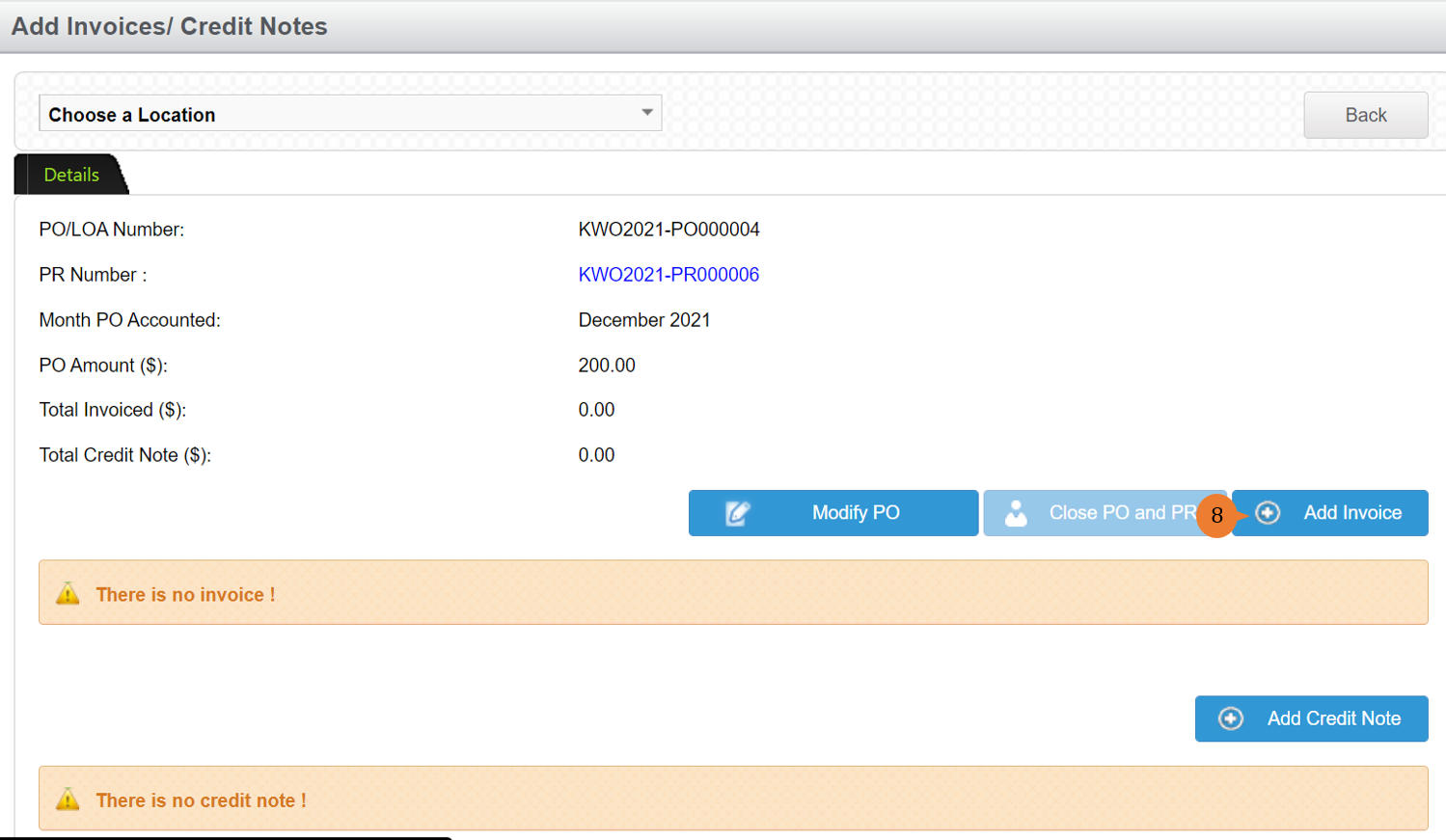 steps 8 to PO Matching